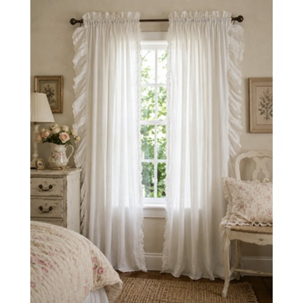 Vintage White Priscilla Curtains Pair Ruffled Crochet Lace Cottagecore Shab Chic